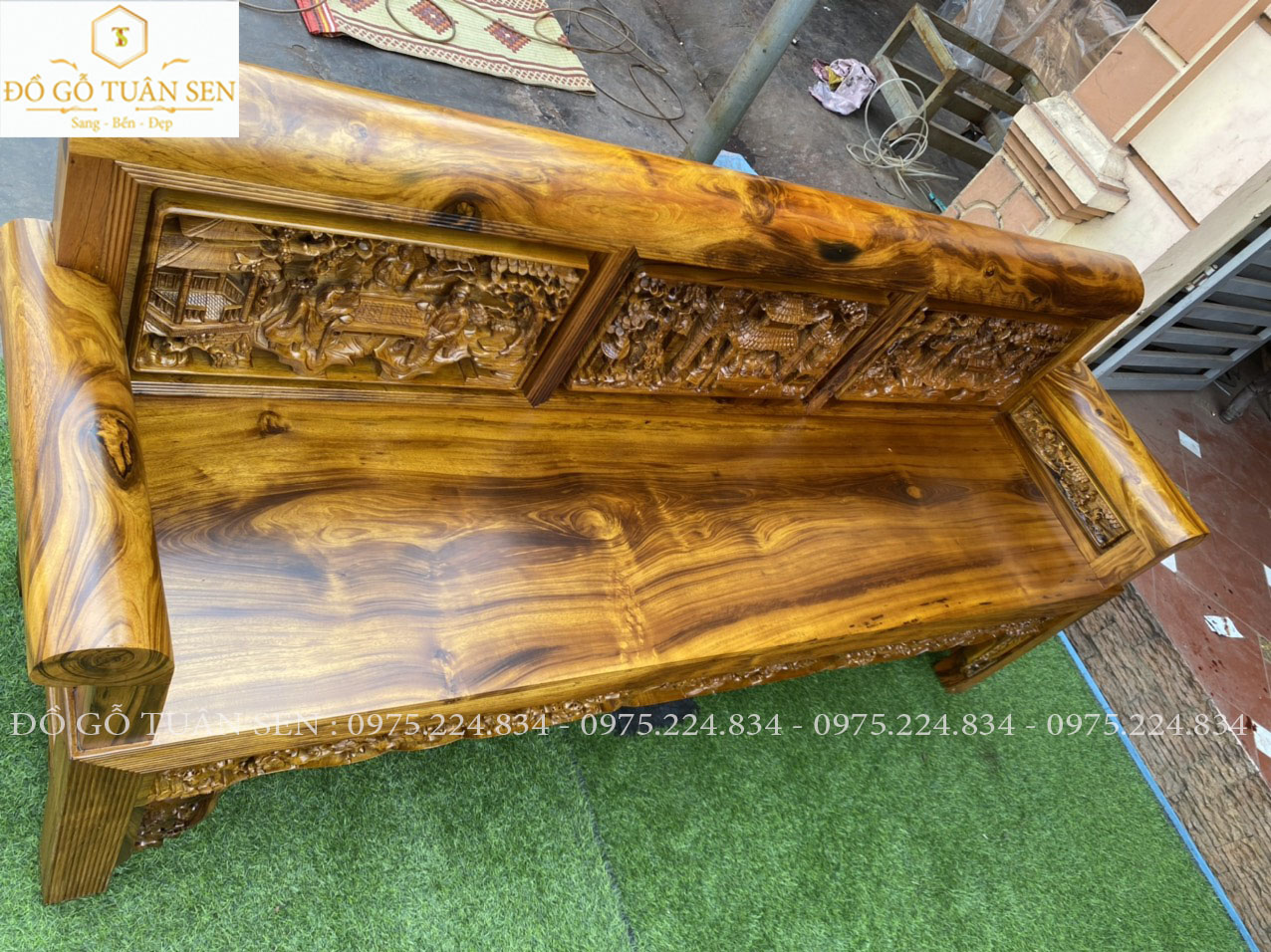 Hình ảnh bộ trường kỷ chạm tích gỗ gụ ta